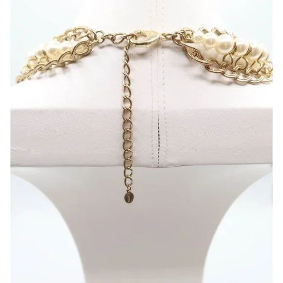 CHICOS Ornate Chunky Gold Tone & Faux Pearl Dangle Bauble Statement Necklace - Picture 7 of 10